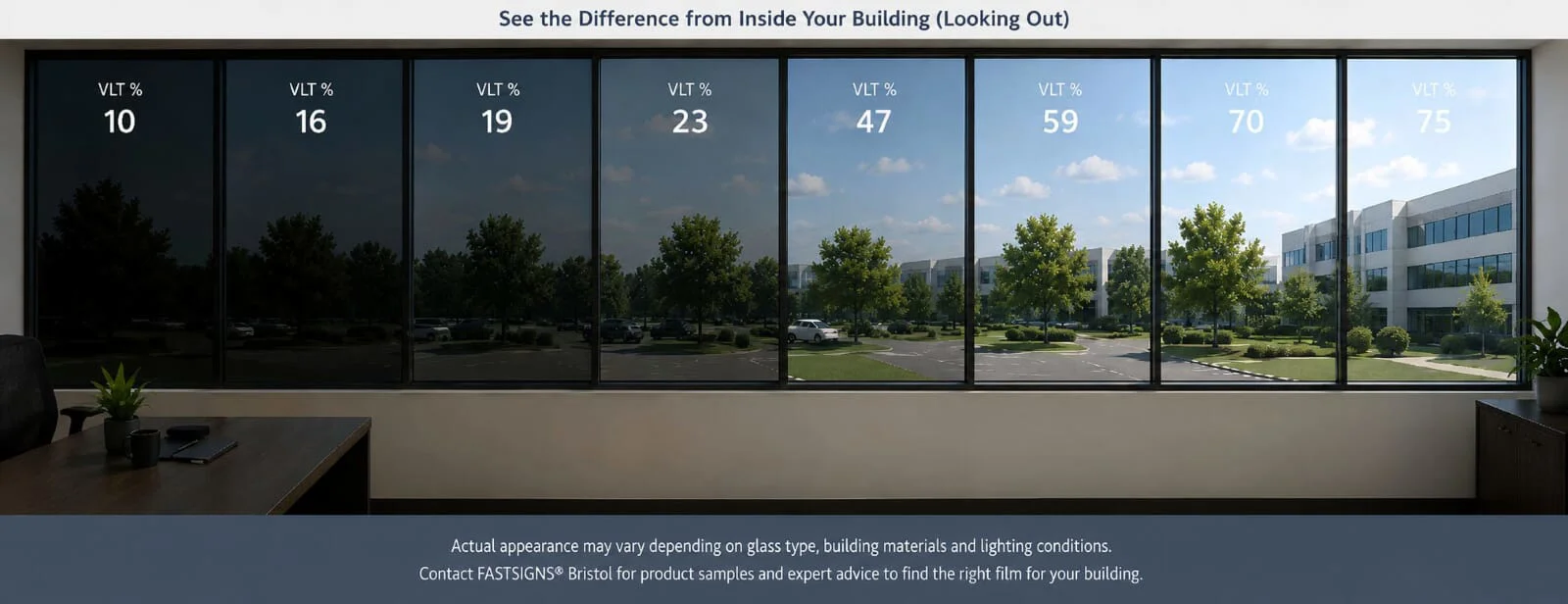 the difference in window fil darkness during the day from 10 VLT to 75 VLT