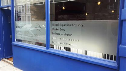 Frosted Vinyl Company Name on Glass window